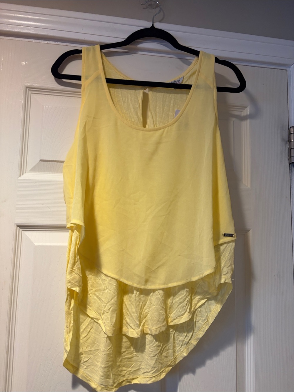 Guess Layered Flowy High-Low Tank Top in Yellow M